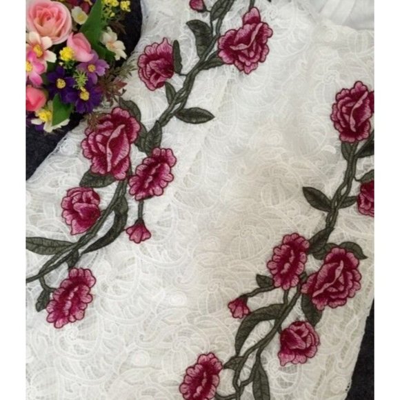 vintage lace floral dress Embroidered white Sz 12 frill fishtail KOREAN cocktail - Picture 4 of 8